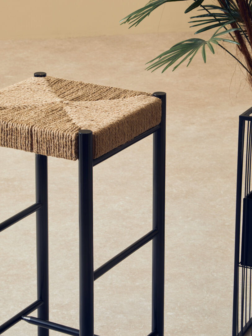 Nautic Natural Rope and Black Wood Bar Stool