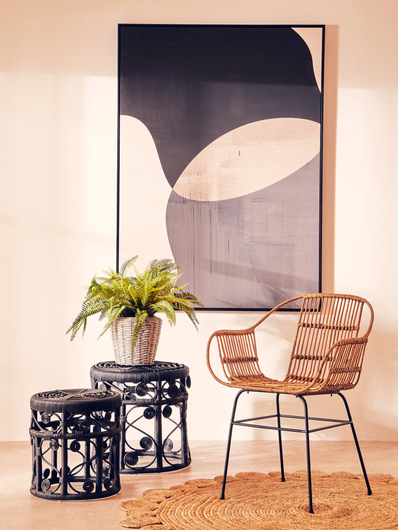 Borneo Natural Rattan With Black Metal Armchair