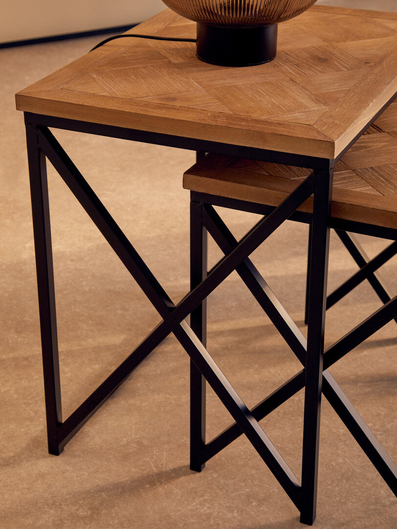 Derby Parquet Fir Wood Set Of Two Nesting Tables