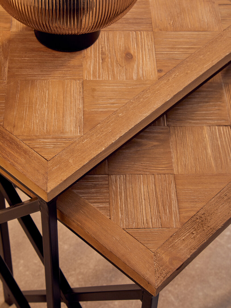 Derby Parquet Fir Wood Set Of Two Nesting Tables