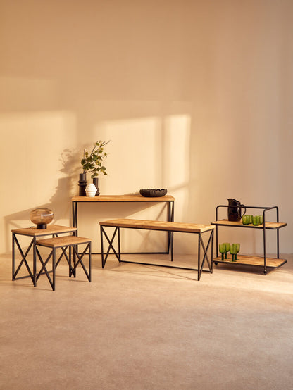 Derby Parquet Fir Wood Set Of Two Nesting Tables