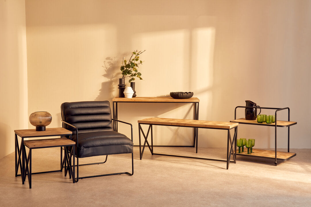 Derby Parquet Fir Wood Set Of Two Nesting Tables