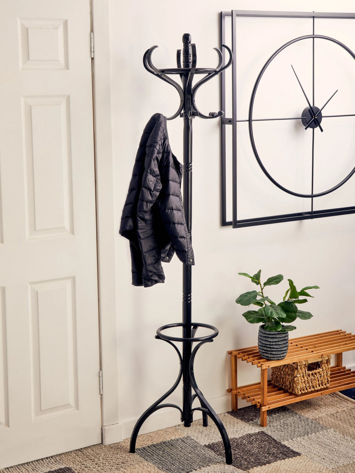 Kingswell Black Finish Floor Standing Coat Stand