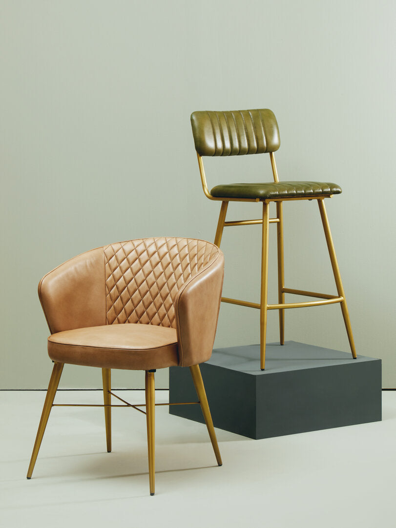 Dakota Grey Leather Chair With Gold Finish Legs