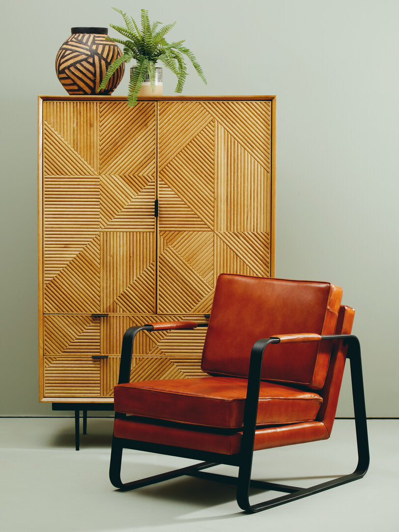 Dakota Tan Leather Armchair With Black Iron Frame