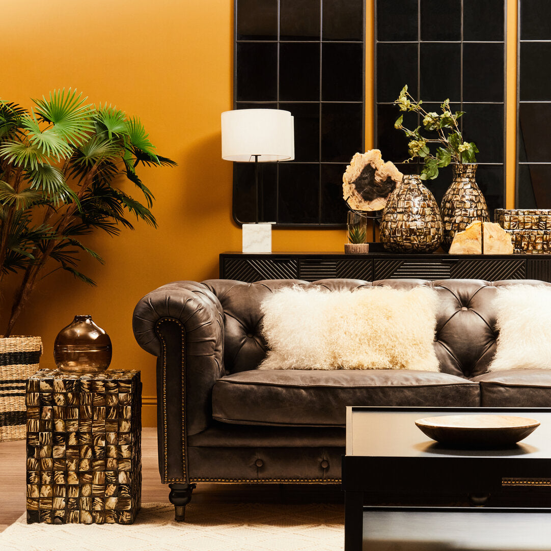 Noble Dark Grey Brown Leather Chesterfield 3 Seat Sofa