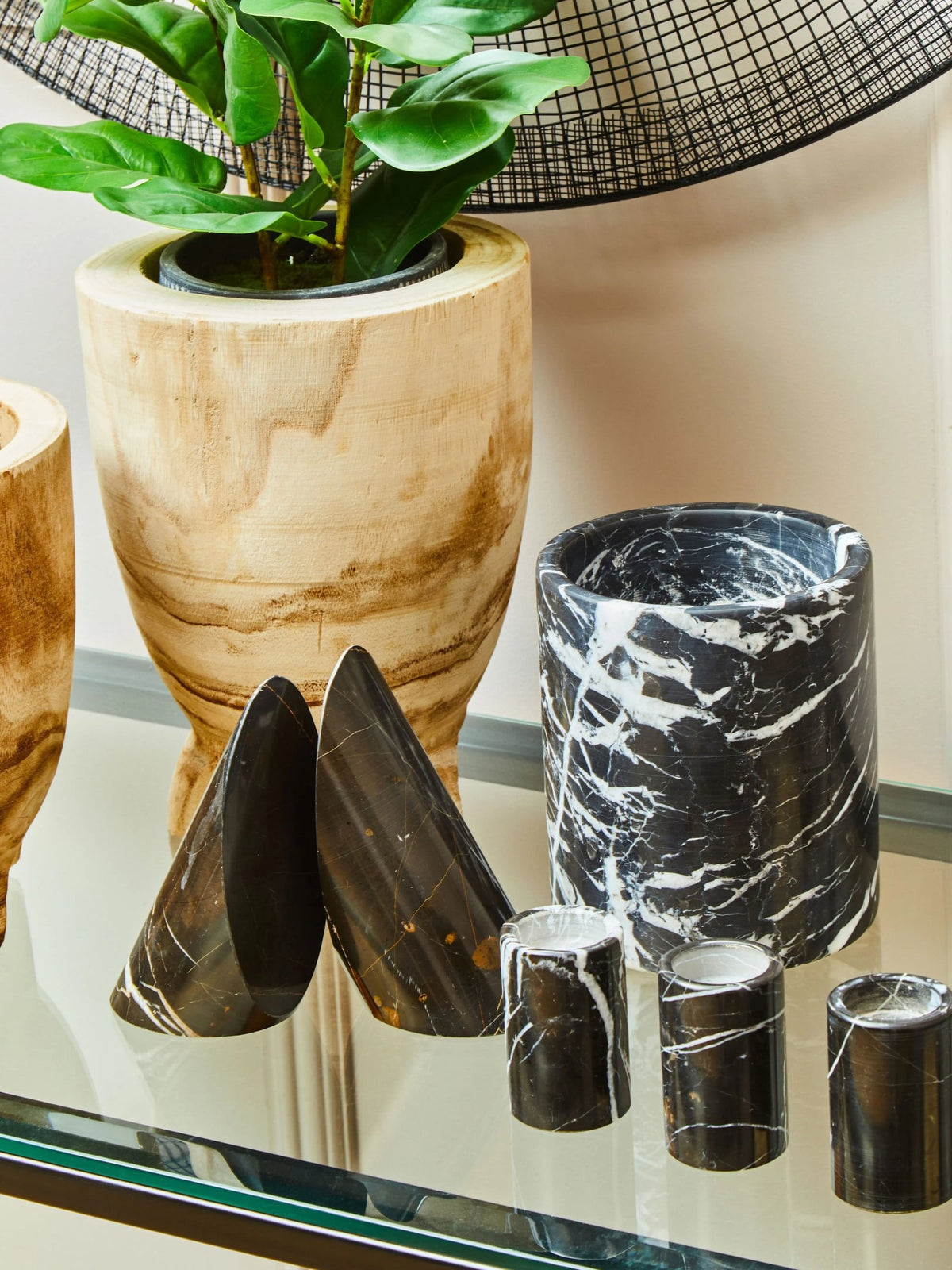 Obsidelle Set Of Three Black Marble Tealight Holders