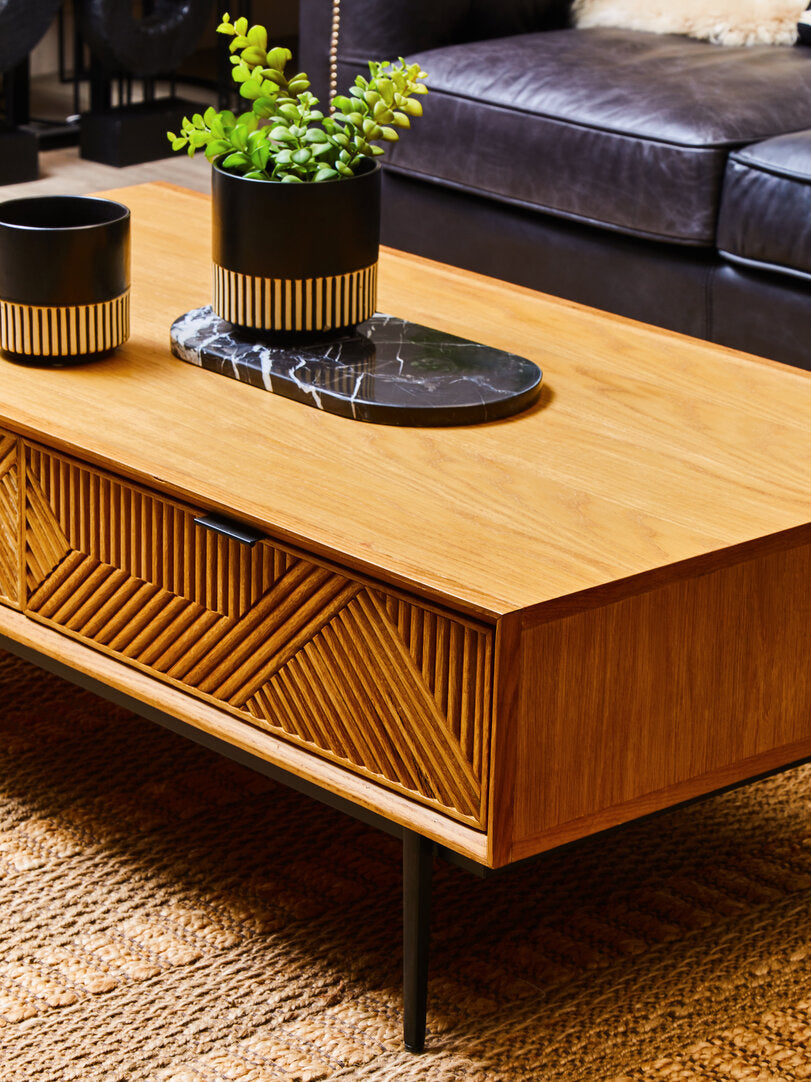 Tulum Natural Finish Coffee Table with Drawers