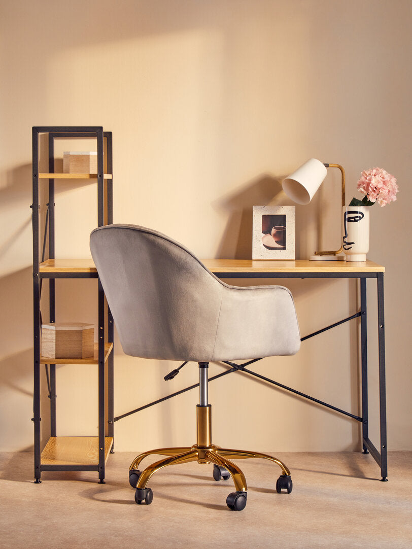 Hudson Grey Velvet And Gold Home Office Chair