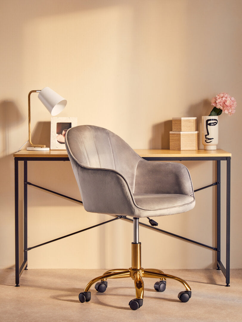Hudson Grey Velvet And Gold Home Office Chair