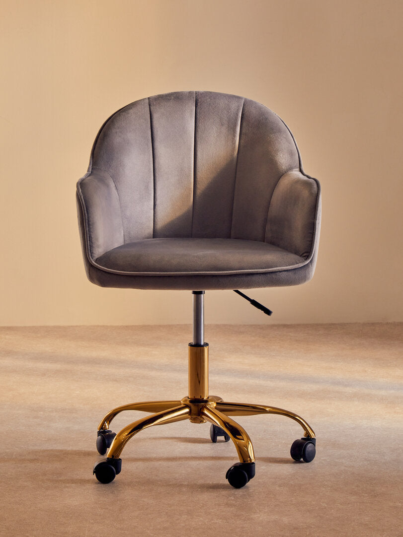 Hudson Grey Velvet And Gold Home Office Chair