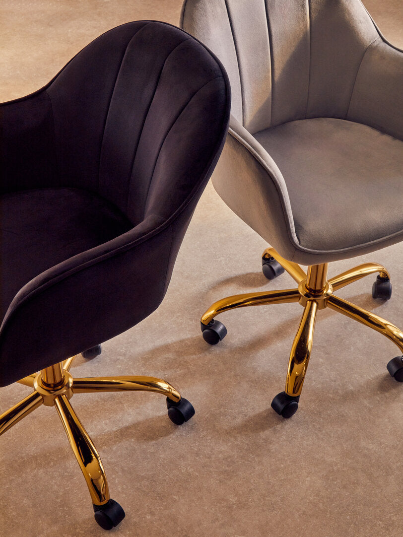 Hudson Grey Velvet And Gold Home Office Chair