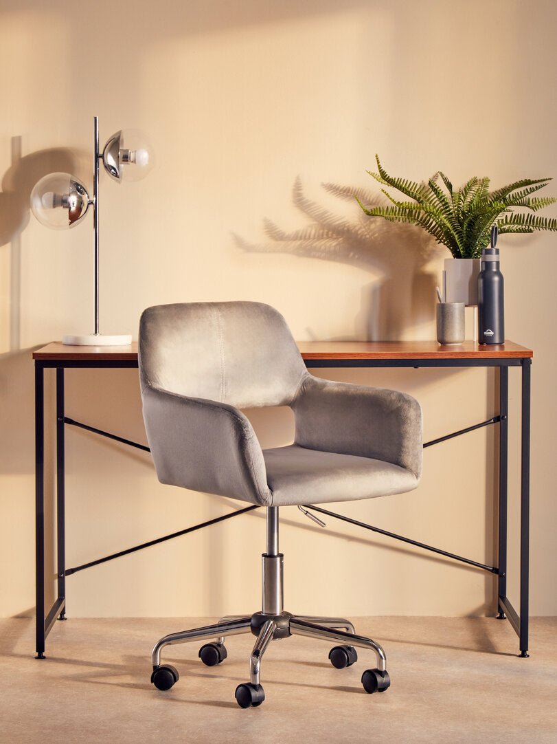 Hudson Grey Velvet And Chrome Base Home Office Chair