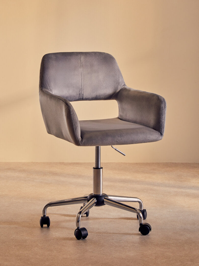 Hudson Grey Velvet And Chrome Base Home Office Chair