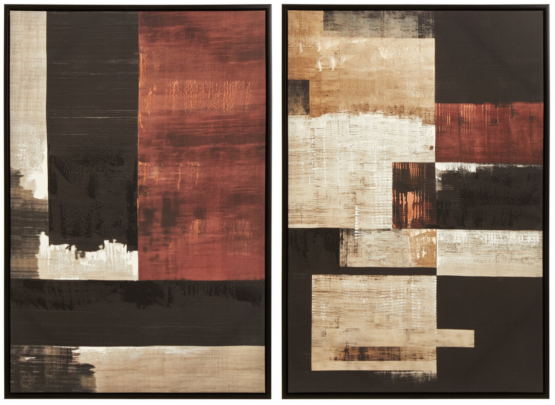 Modernist Set of 2 Geometric Abstract Canvas Wall Art