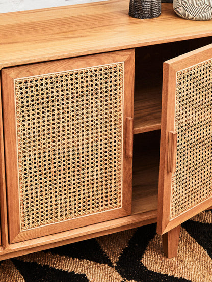 Bordeaux Rattan and Oak Wood 4 Door Sideboard