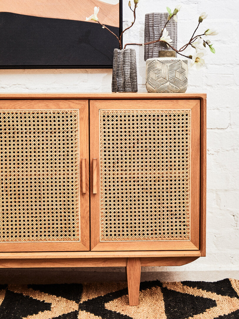Bordeaux Rattan and Oak Wood 4 Door Sideboard