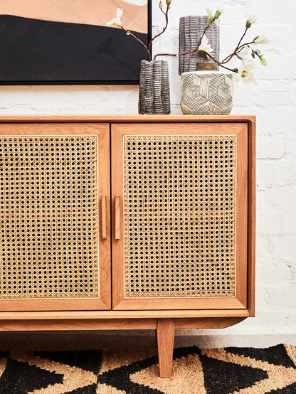 Bordeaux Rattan and Oak Wood 4 Door Sideboard