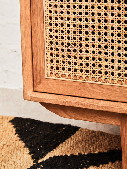 Bordeaux Rattan and Oak Wood 4 Door Sideboard