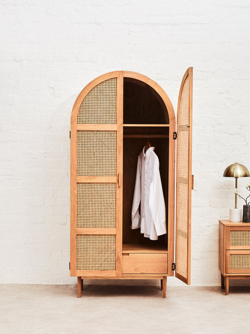 Bordeaux Rattan and Oak Wood 2 Door Wardrobe