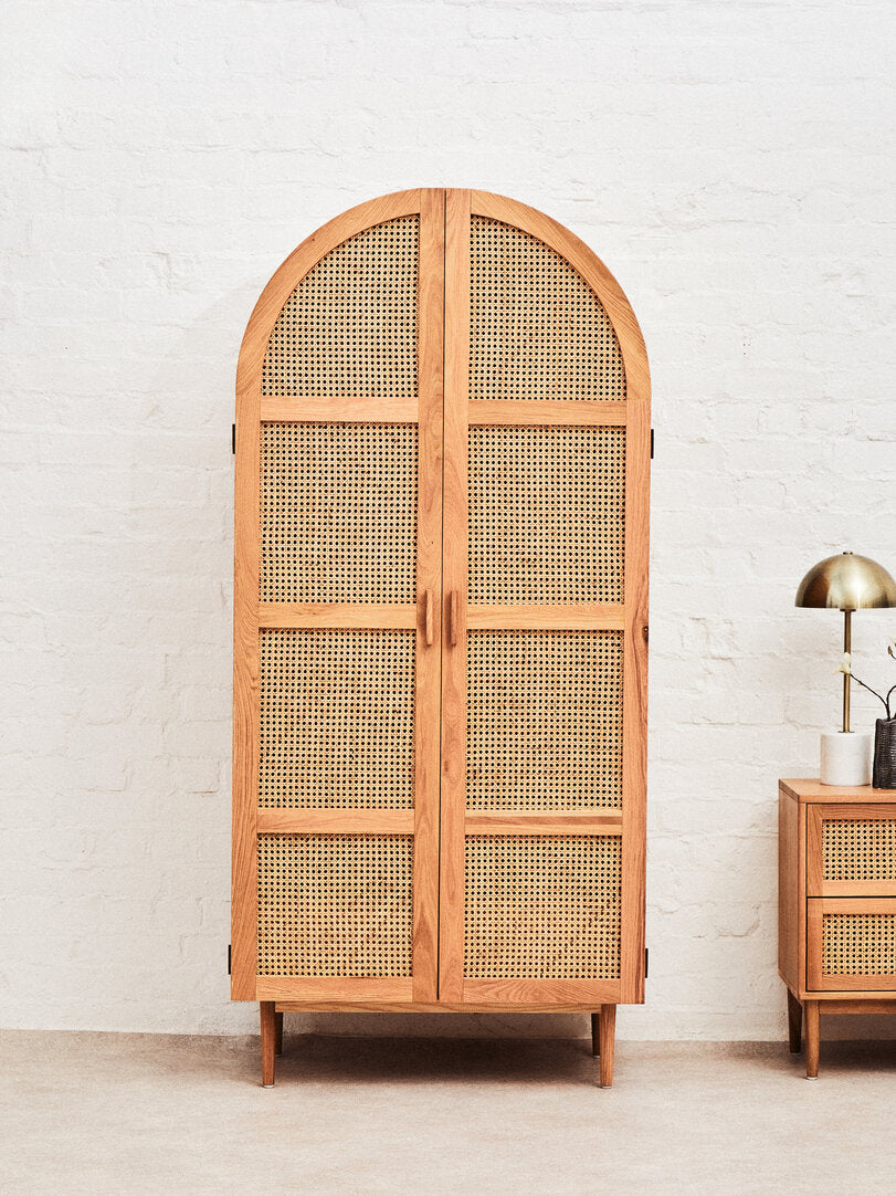 Bordeaux Rattan and Oak Wood 2 Door Wardrobe