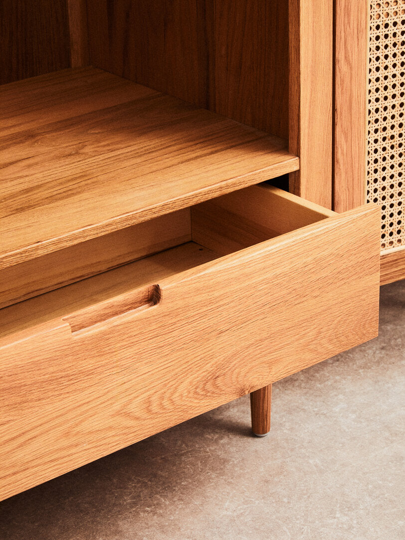 Bordeaux Rattan and Oak Wood 2 Door Wardrobe