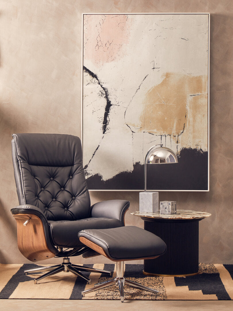 Cheshire Ivory Leather Effect Recliner And FootstoolWarrington Black Leather Effect Recliner And Footstool