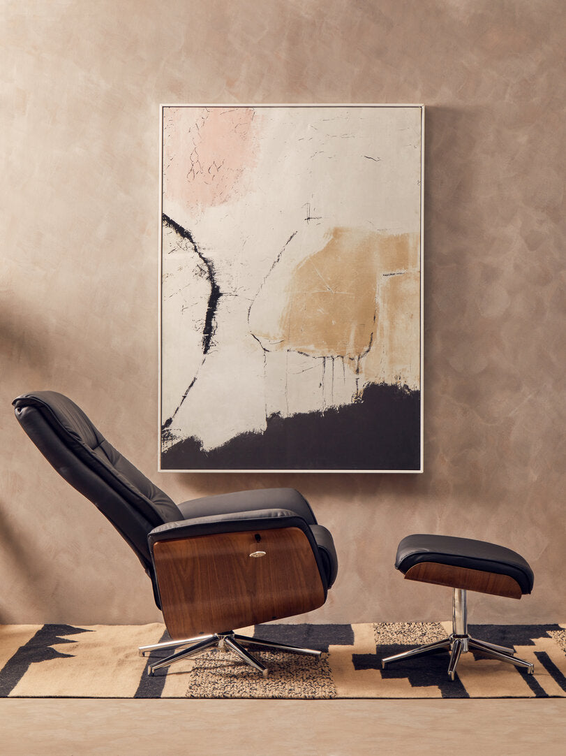 Cheshire Ivory Leather Effect Recliner And FootstoolWarrington Black Leather Effect Recliner And Footstool