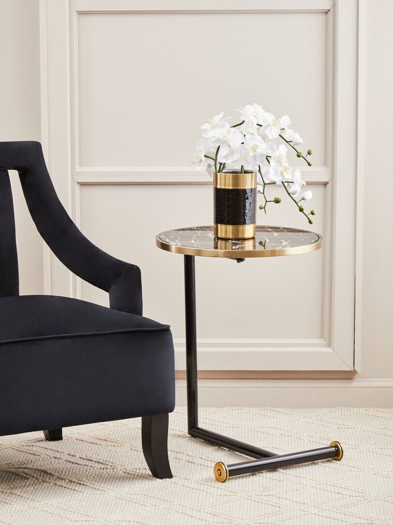Lumina Black Glass and Marble Effect Side Table