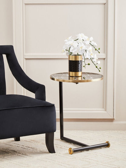 Lumina Black Glass and Marble Effect Side Table