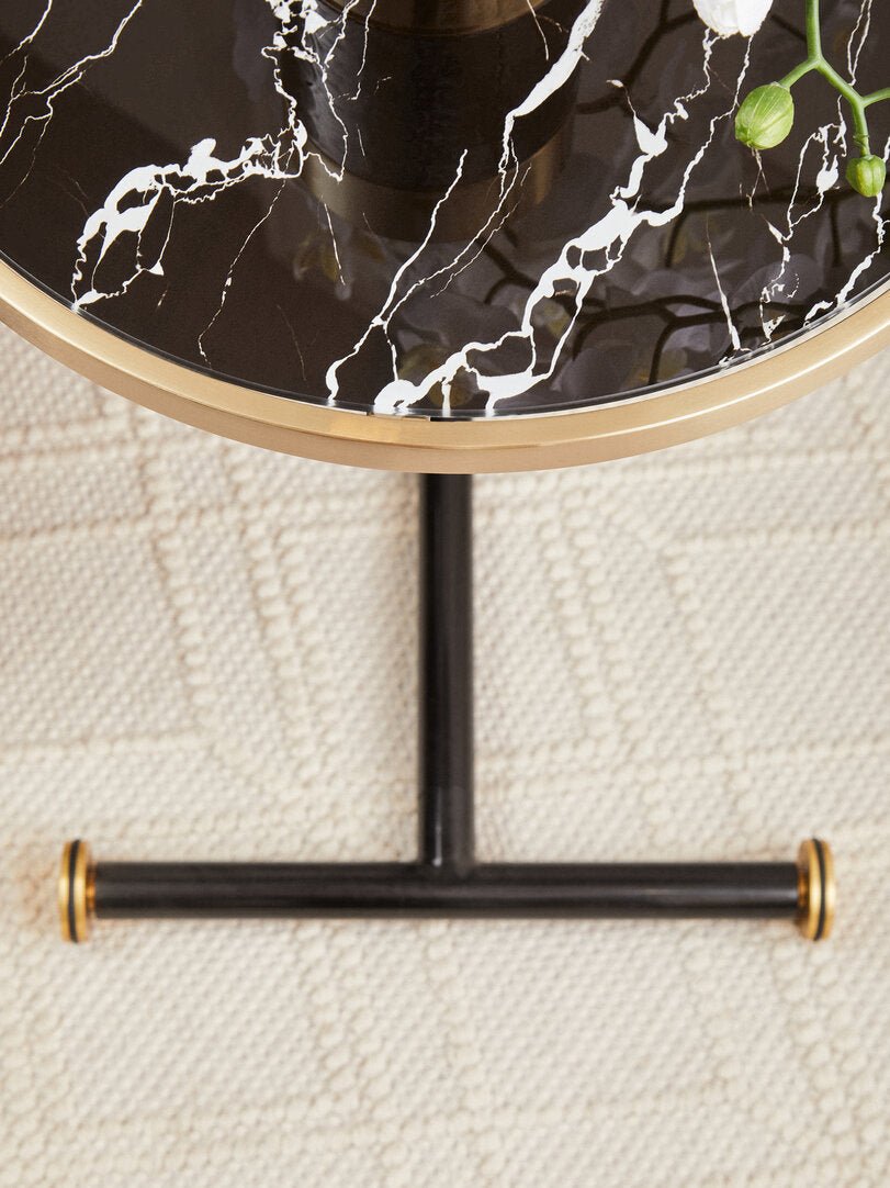 Lumina Black Glass and Marble Effect Side Table