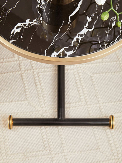 Lumina Black Glass and Marble Effect Side Table