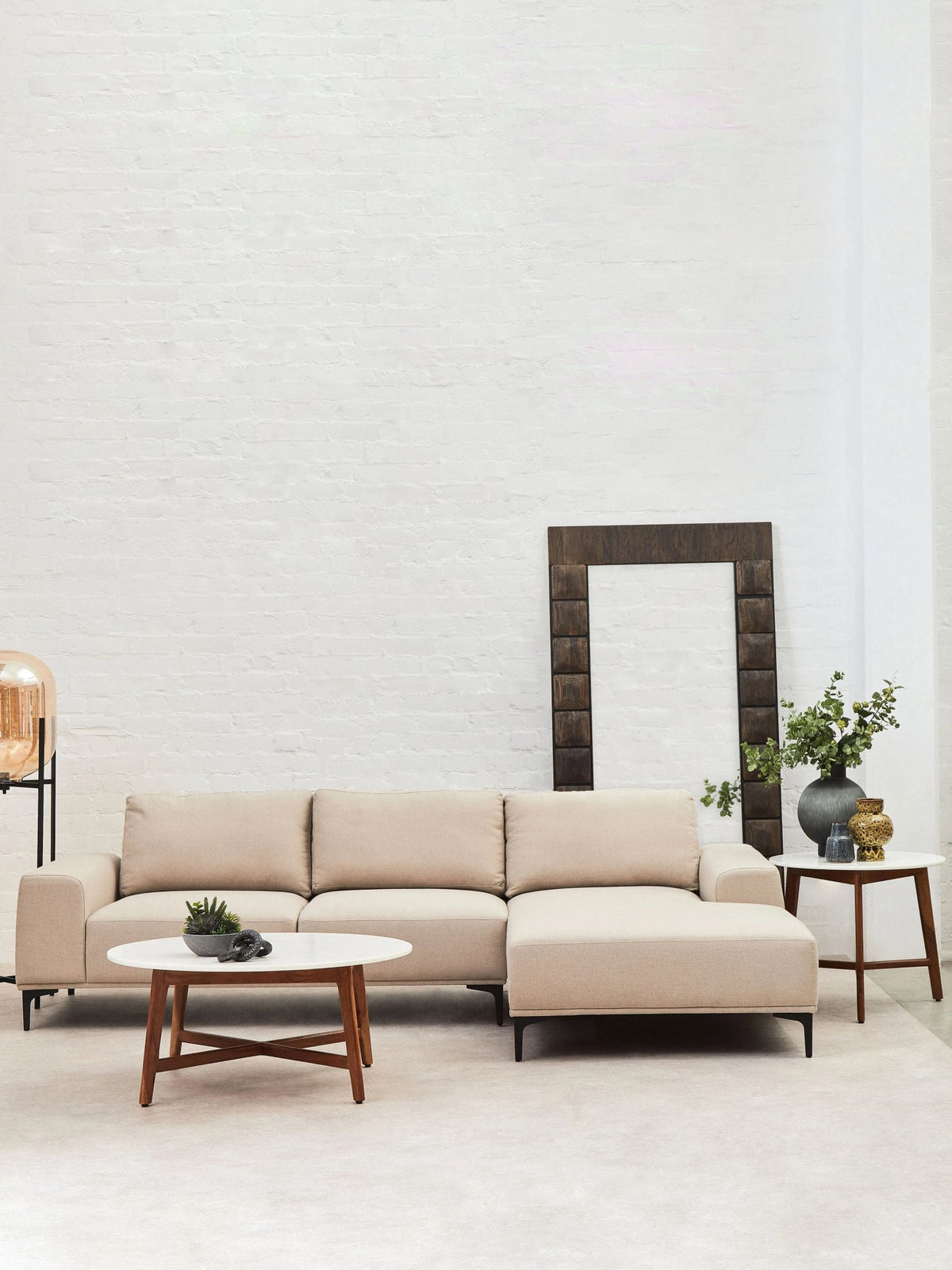 Cassis Natural Fabric 3 Seat Right Chaise Sofa