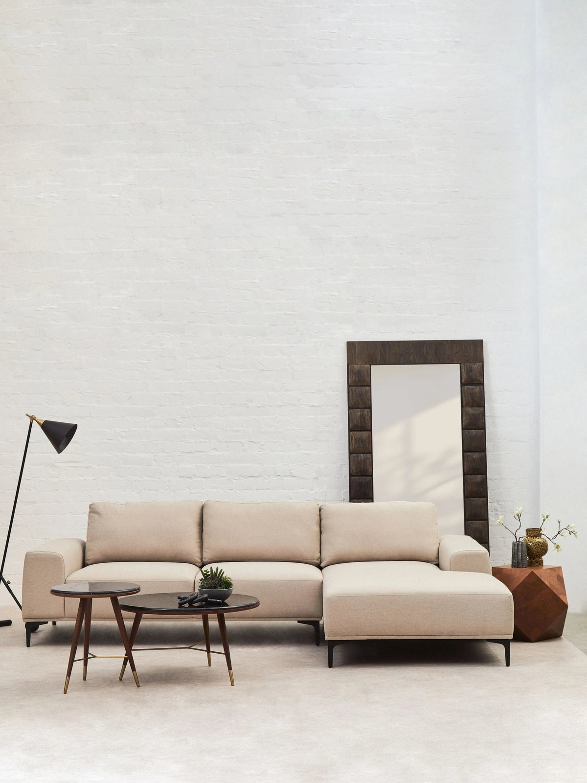 Cassis Natural Fabric 3 Seat Right Chaise Sofa