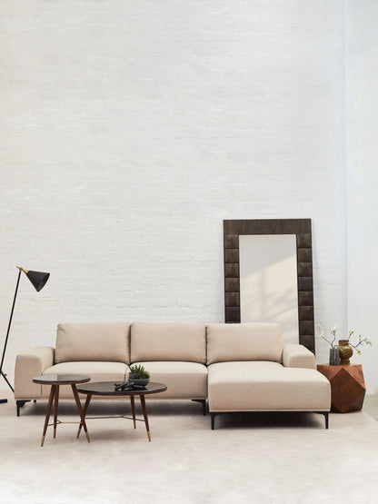 Cassis Natural Fabric 3 Seat Right Chaise Sofa