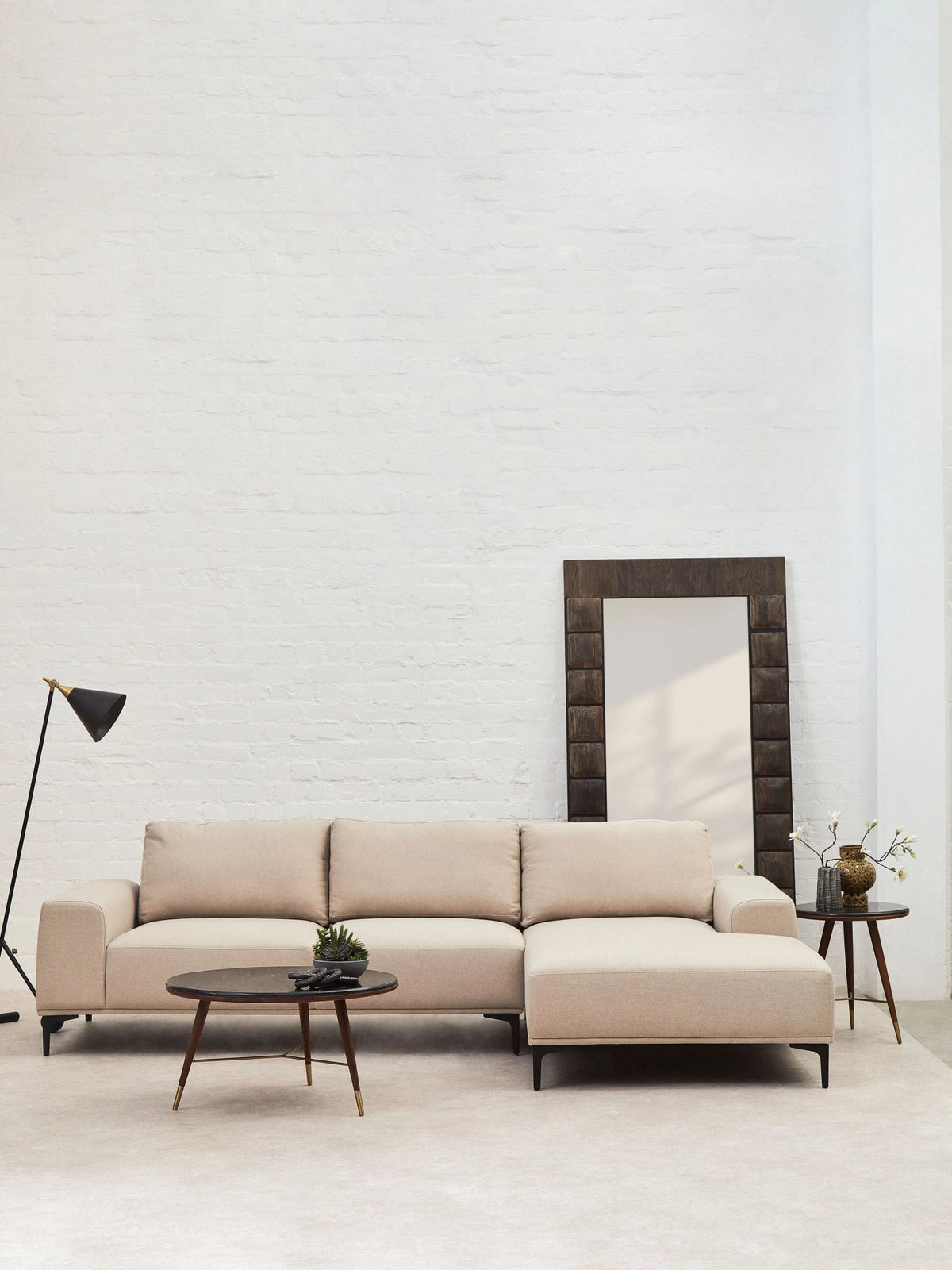Cassis Natural Fabric 3 Seat Right Chaise Sofa