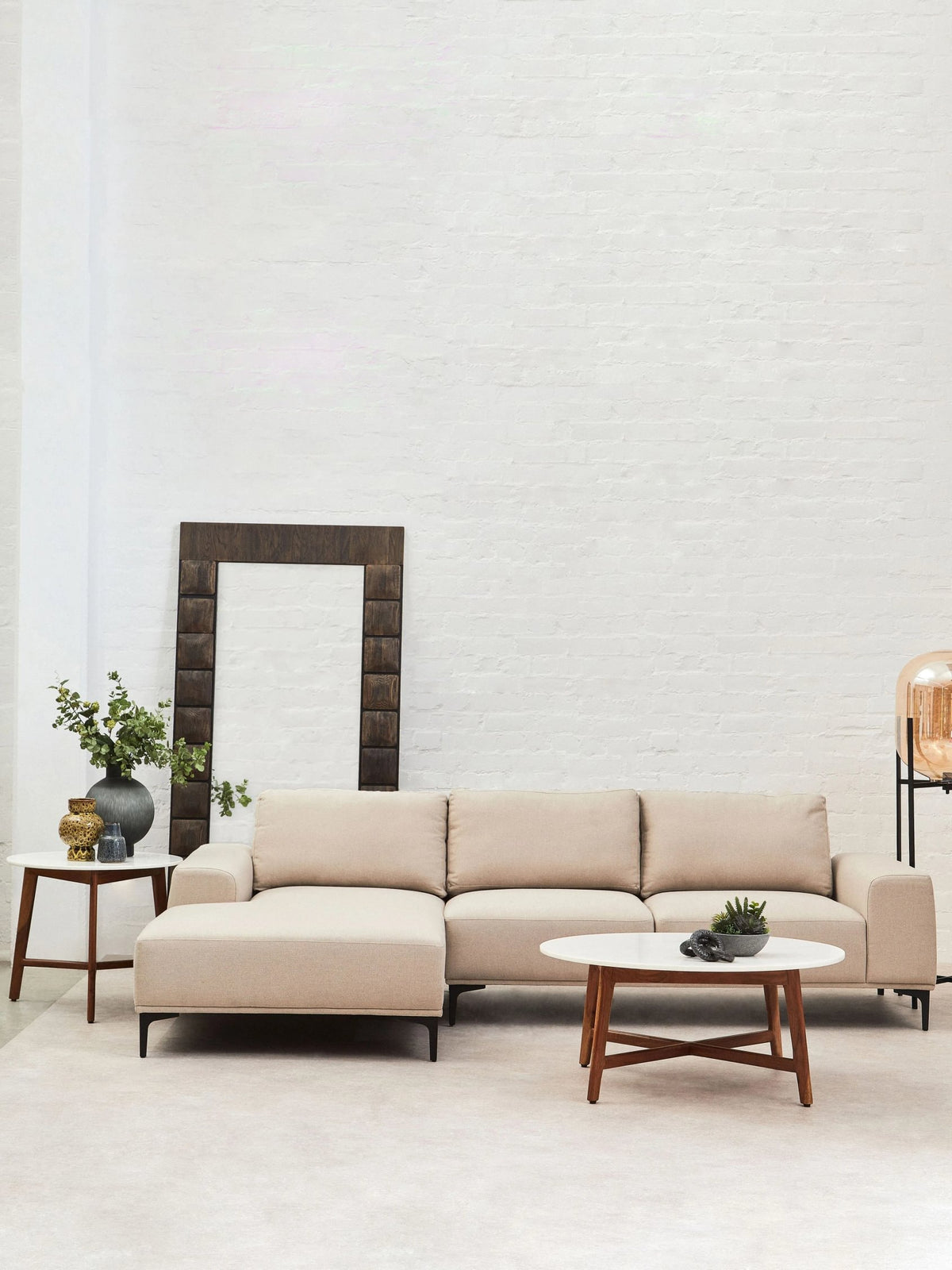 Cassis 3 Seat Natural Fabric Left Chaise Sofa