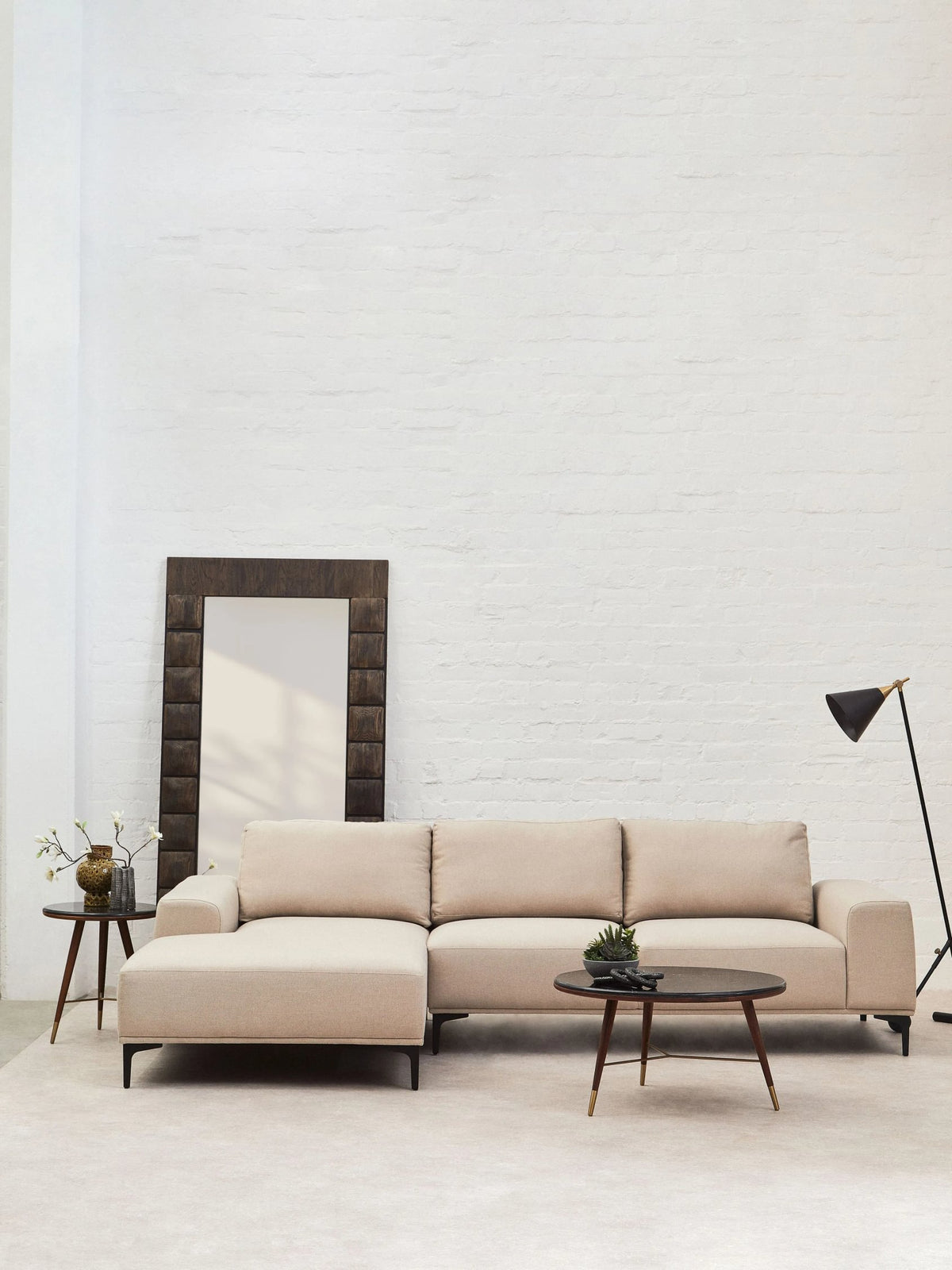 Cassis 3 Seat Natural Fabric Left Chaise Sofa
