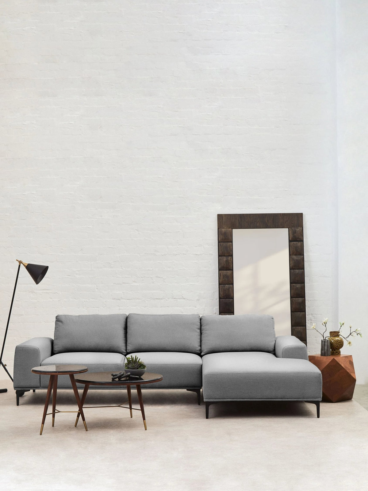 Cassis Grey Fabric 3 Seat Right Chaise Sofa