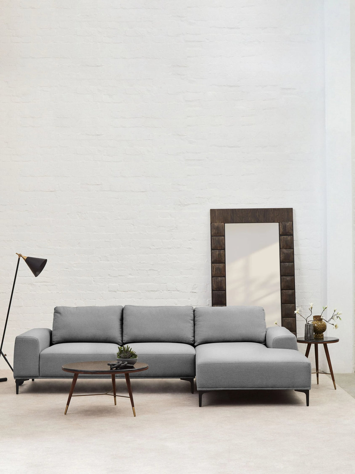 Cassis Grey Fabric 3 Seat Right Chaise Sofa
