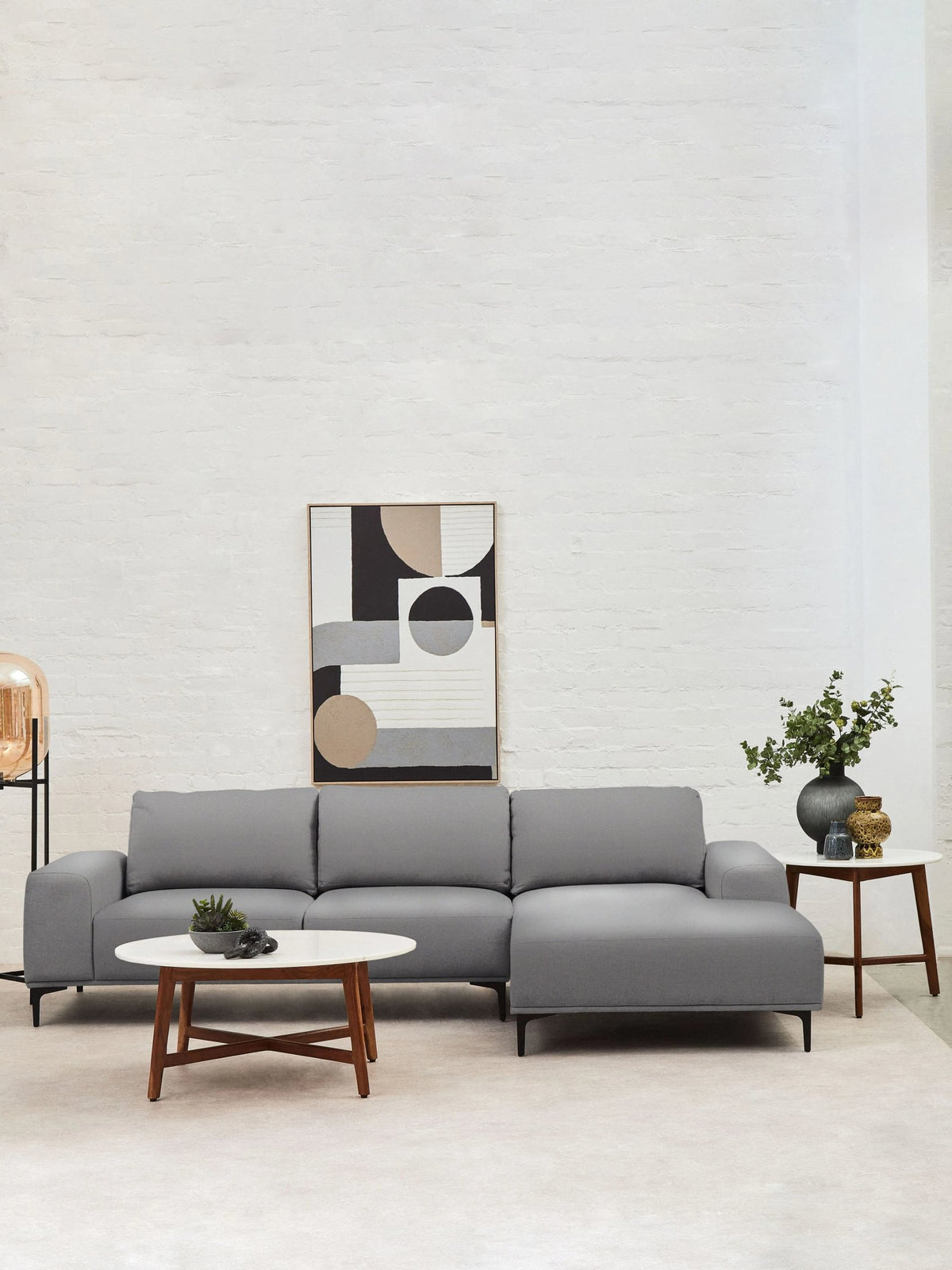 Cassis Grey Fabric 3 Seat Right Chaise Sofa
