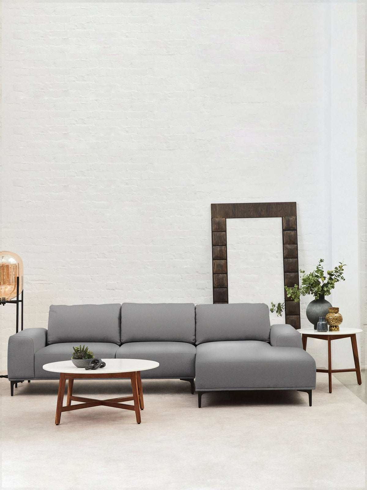 Cassis Grey Fabric 3 Seat Right Chaise Sofa