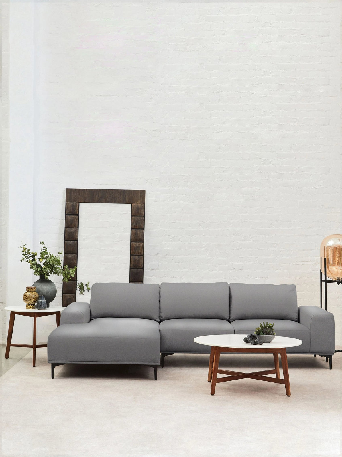 Cassis Grey Fabric 3 Seat Right Chaise Sofa