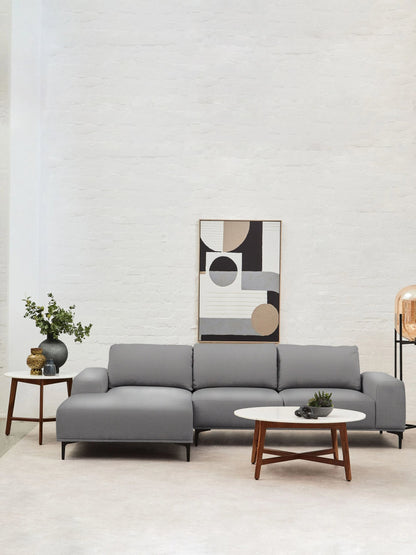 Cassis Grey Fabric 3 Seat Right Chaise Sofa