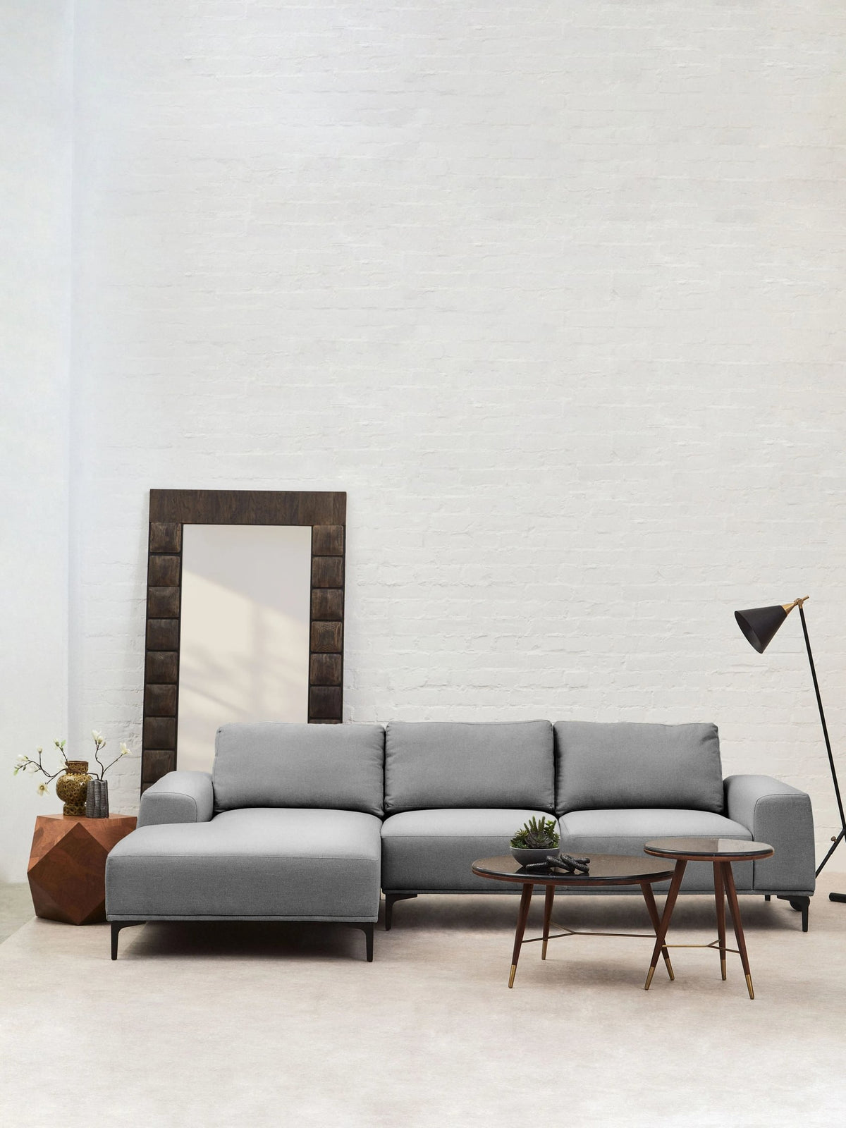 Cassis Grey Fabric 3 Seat Left Chaise Sofa