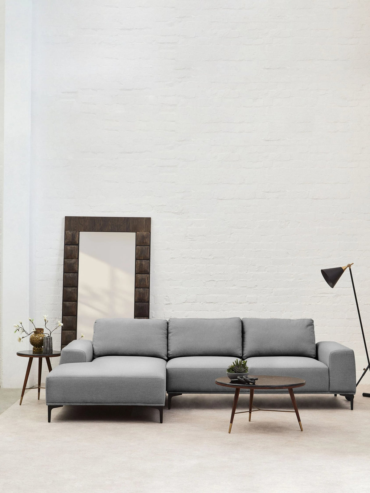 Cassis Grey Fabric 3 Seat Left Chaise Sofa