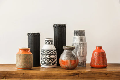 Chromelle Grey and Orange Earthenware Vase