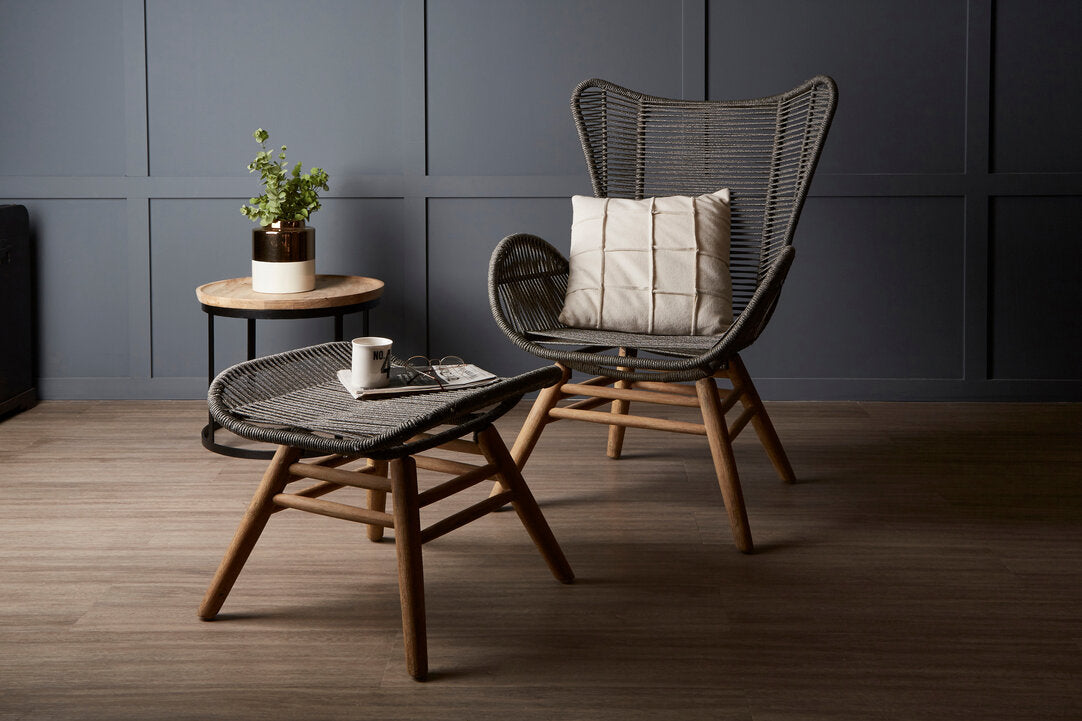Weave Grey Rope Lounge Chair And Footstool