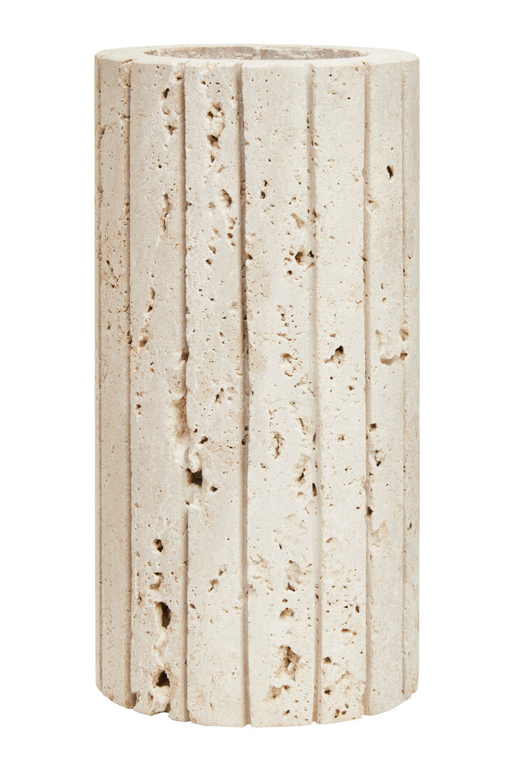 Roman Travertine Ribbed Vase