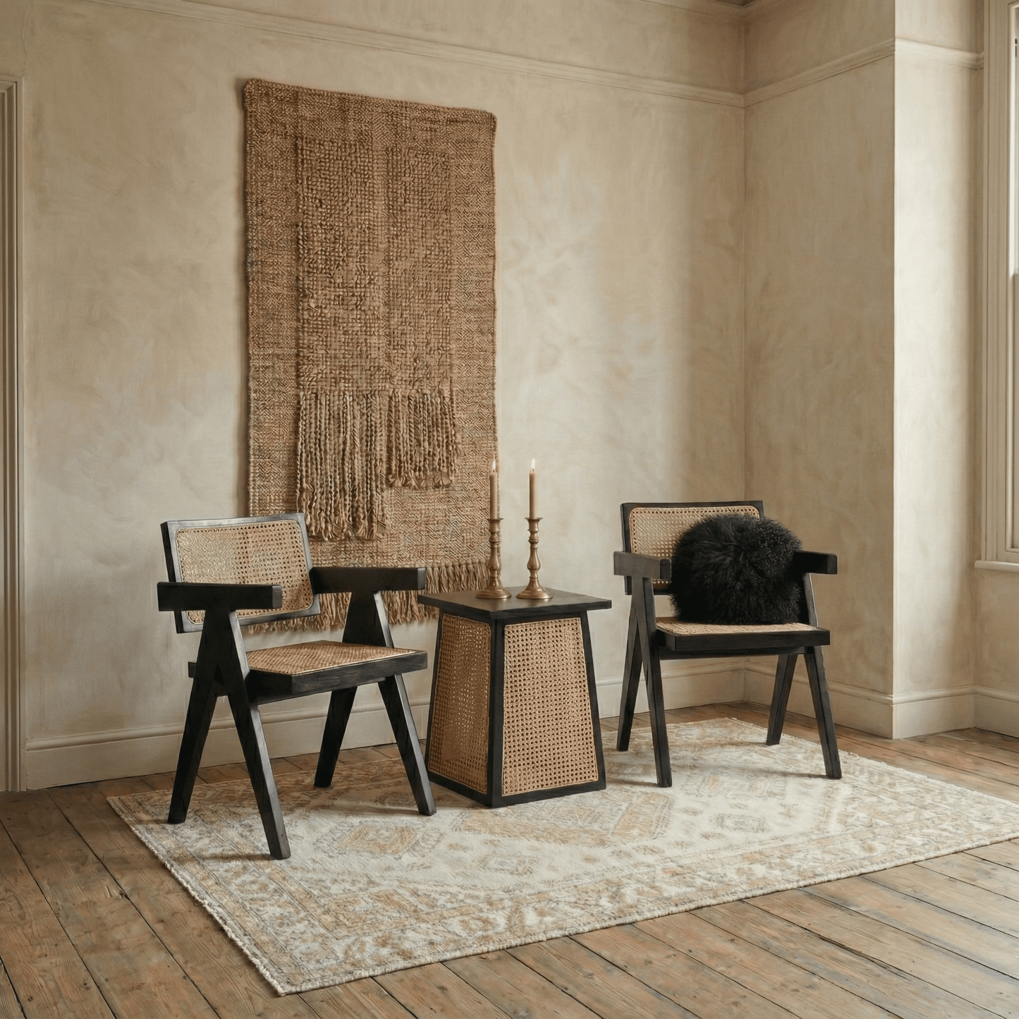 Pacific Natural Cane and Black Beech Wood Dining Chair